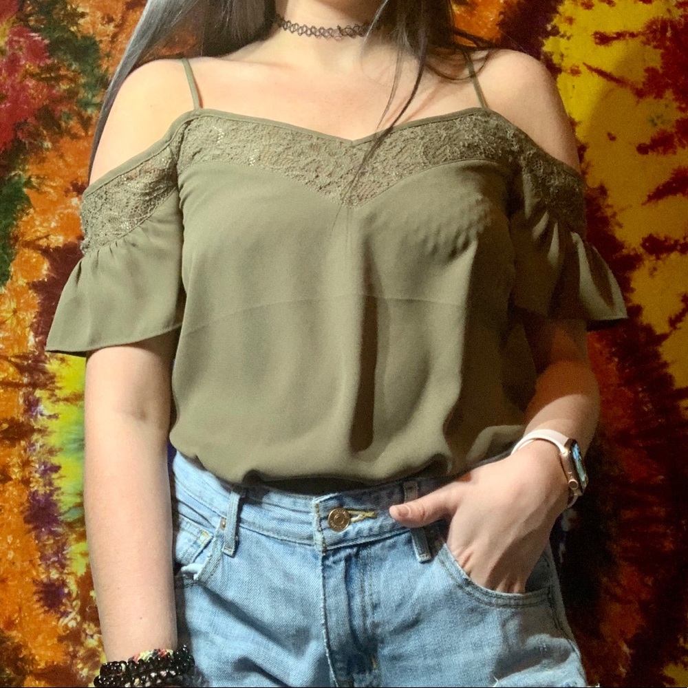 Army Green Off the Shoulder Top
